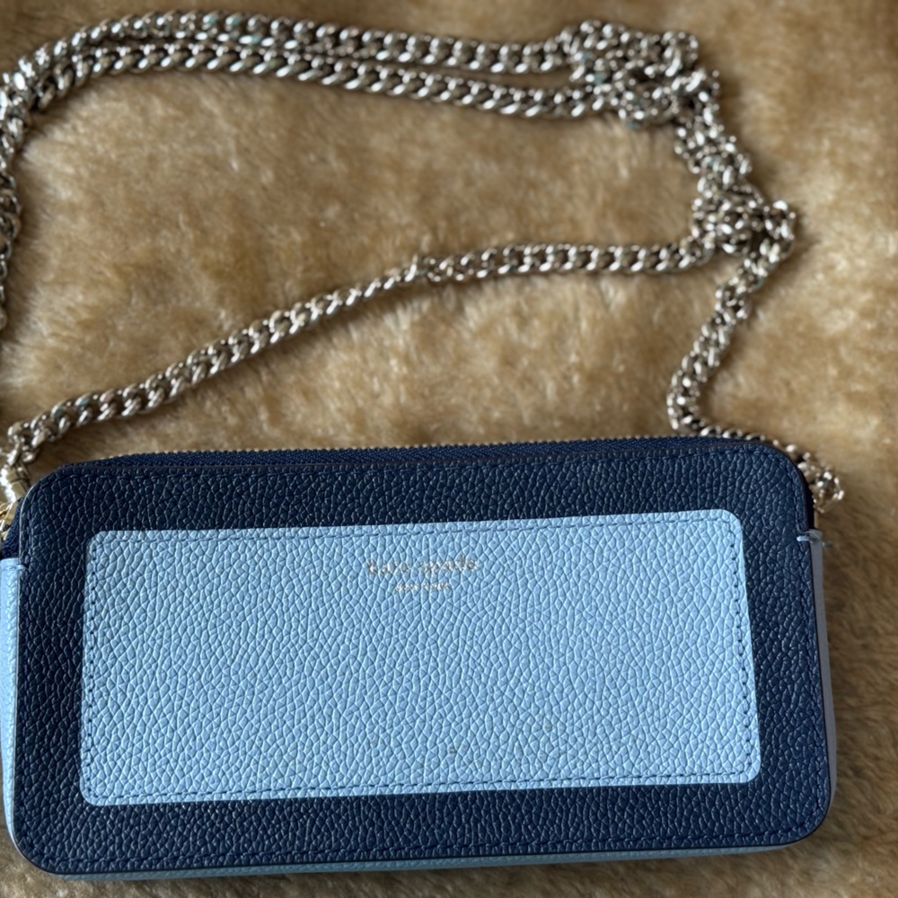 Kate Spade East West Double Zip Blue Color Block Crossbody with Chain Strap